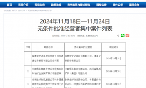 国家市场监督管理总局发布11月18日—11月24日无条件批准经营者集中案件列表