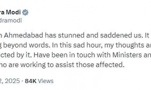 莫迪：印航坠机事件“令人心碎，难以言表”