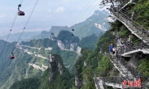 80名跑者勇闯张家界天门山3.6公里“秘径云梯”